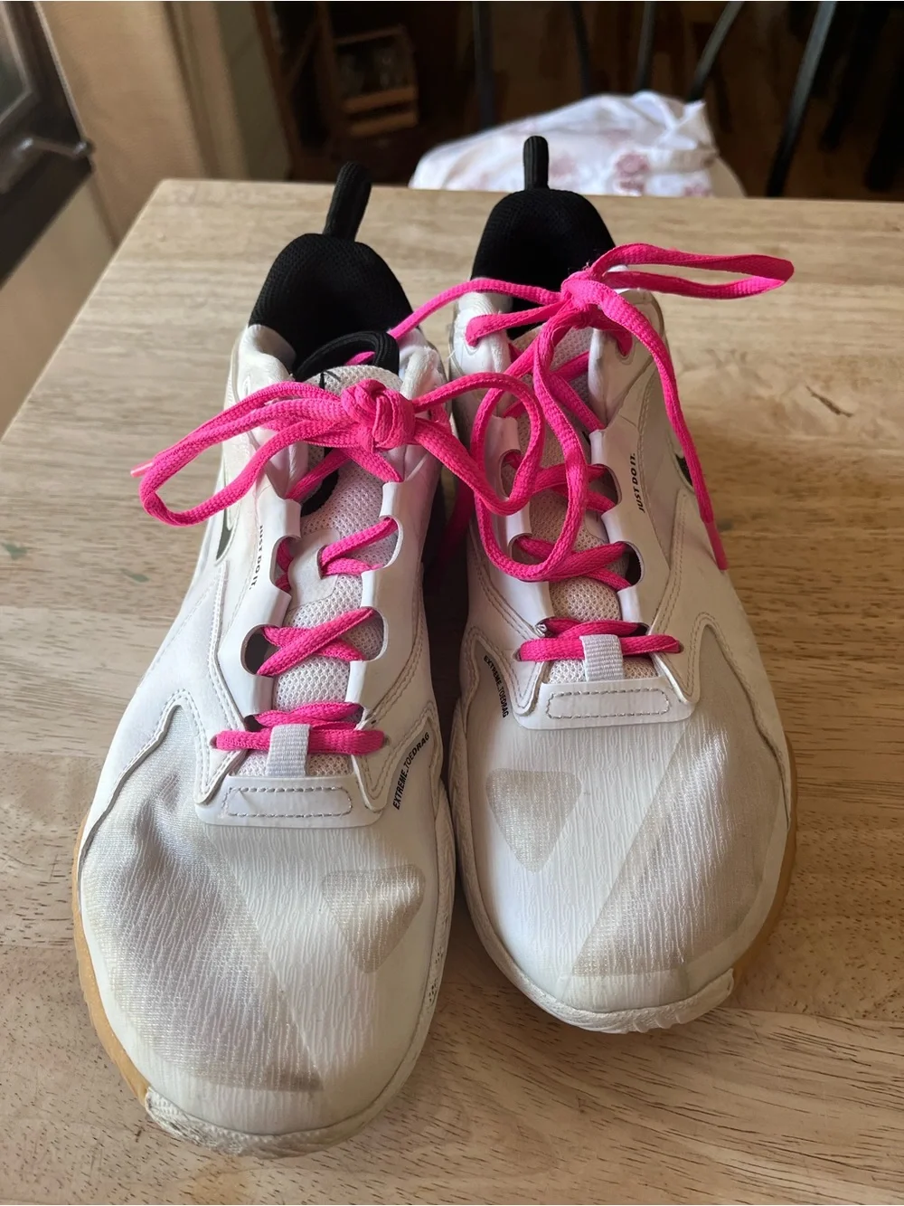 Nike Air Zoom Hyperace 3 Volleyball Shoes- White with Pink Laces